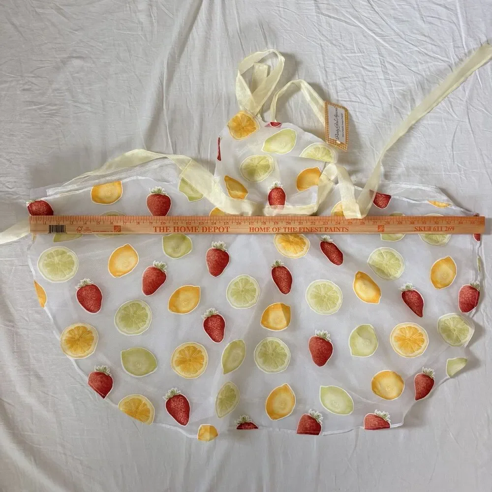 NWT PartyGirlAprons Sheer Fruit Print Hostess Apron Strawberry Lemon Citrus OS
